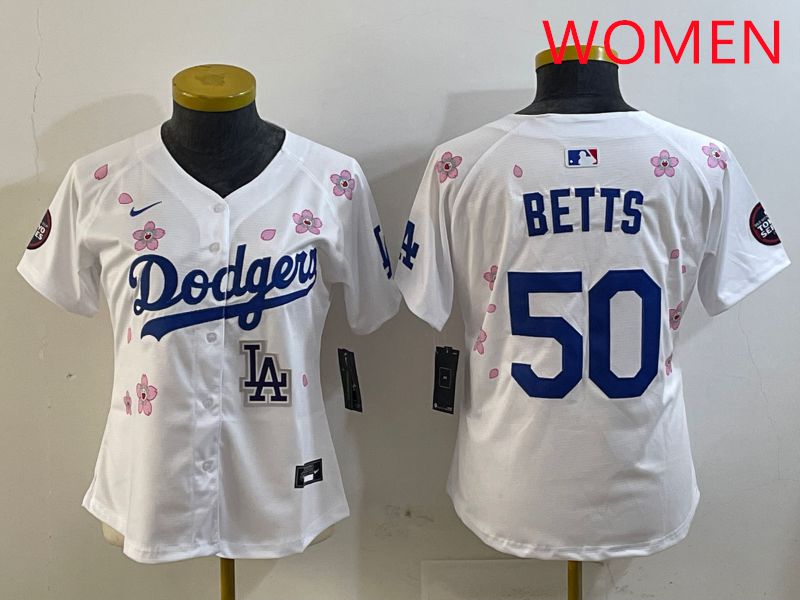 Women Los Angeles Dodgers #50 Betts White Sakura Edition 2025 Nike MLB Jersey style 5
